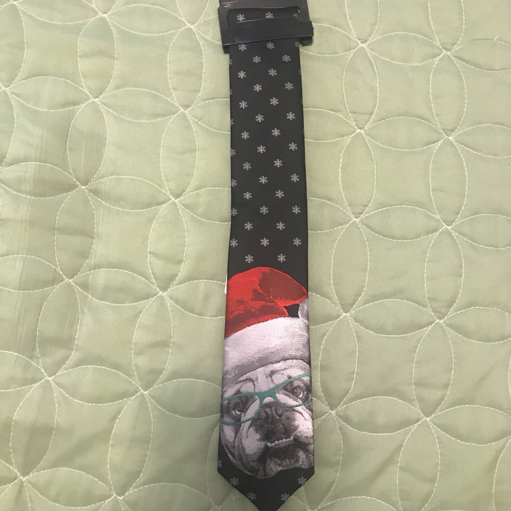 Men Holiday Collection Bulldog Dog n Santa Hat Tie
